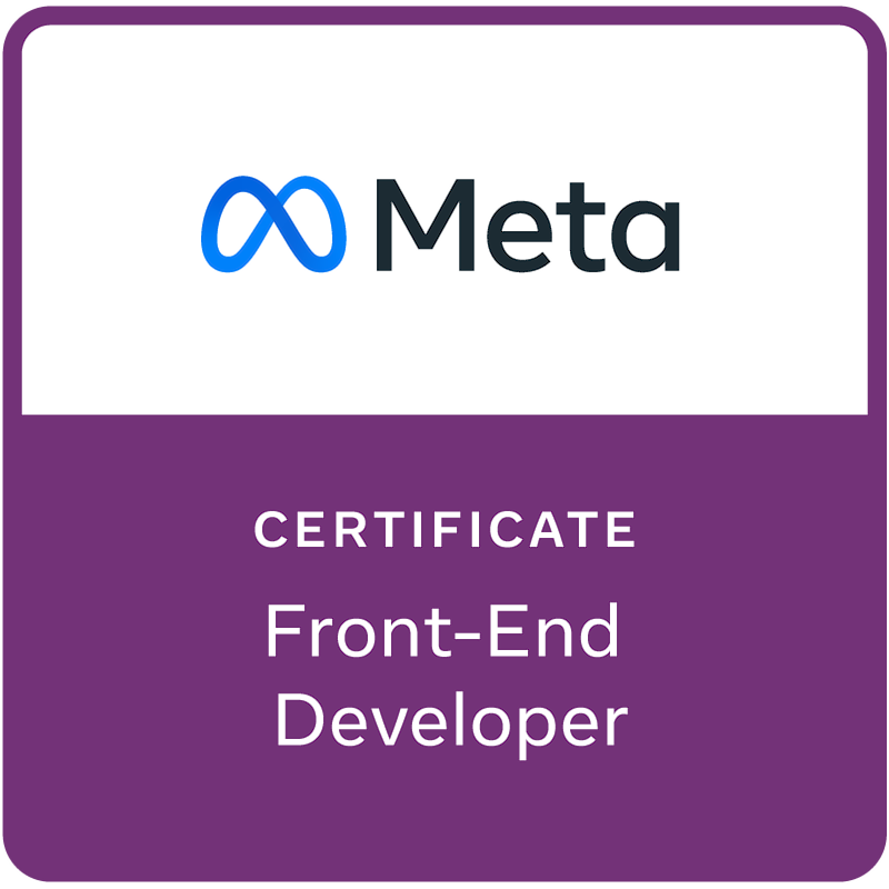 Meta Front-End Developer Professional Certificate granted by Meta